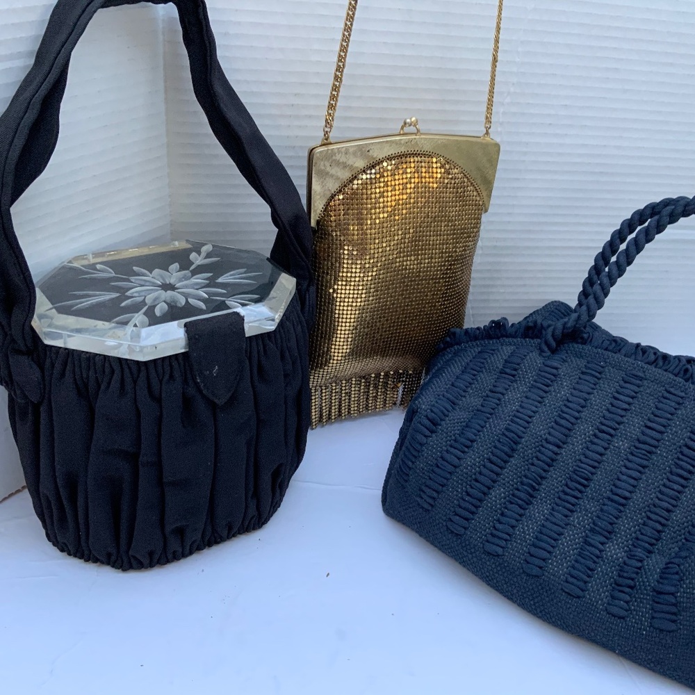 Lot: Vintage Charlet Lucite, Whiting & Davis, Miro-Woven Fabric Handbags PURSE